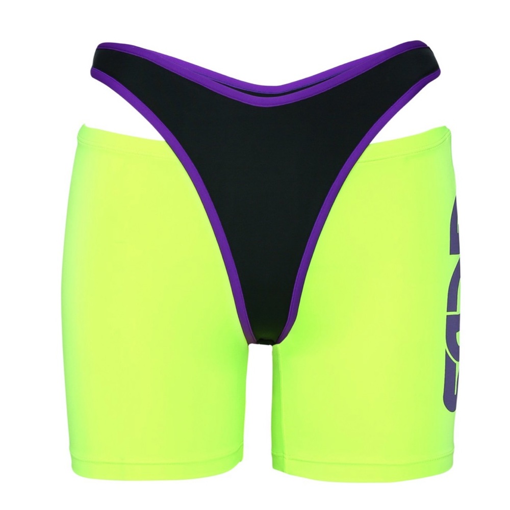 GCDS biker shorts fluorescent yellow & purple